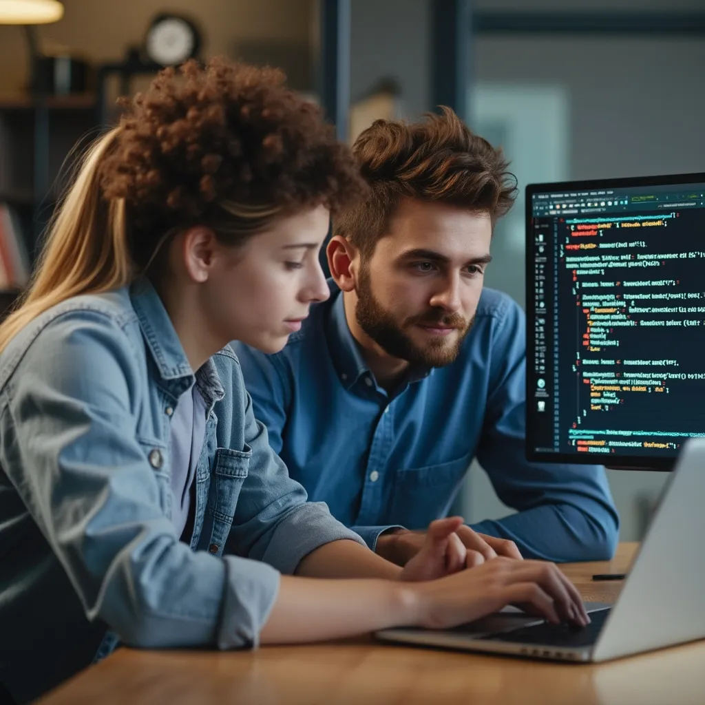 Estudiantes colaborando en un proyecto de programación